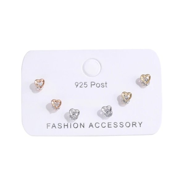 [3 Pairs] 925 Sterling Silver Diamond Earrings K - Picture 7 of 7